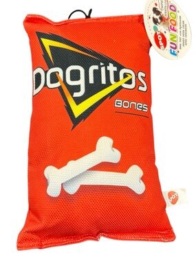 Dogritos Red Plush Dog squeaker Toy - Bones Design